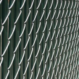 Photo of chain link fence in British Columbia, Canada with privacy slats