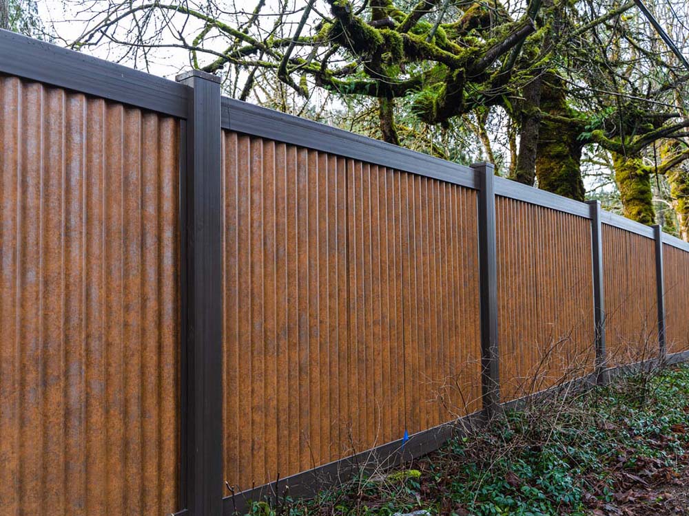 Photo of a corrugated steel metal privacy fence in Okanagan, British Columbia