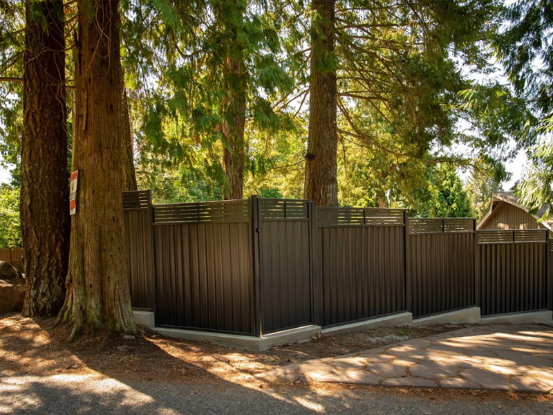 Example of a steel privacy fence in Okanagan Valley British Columbia